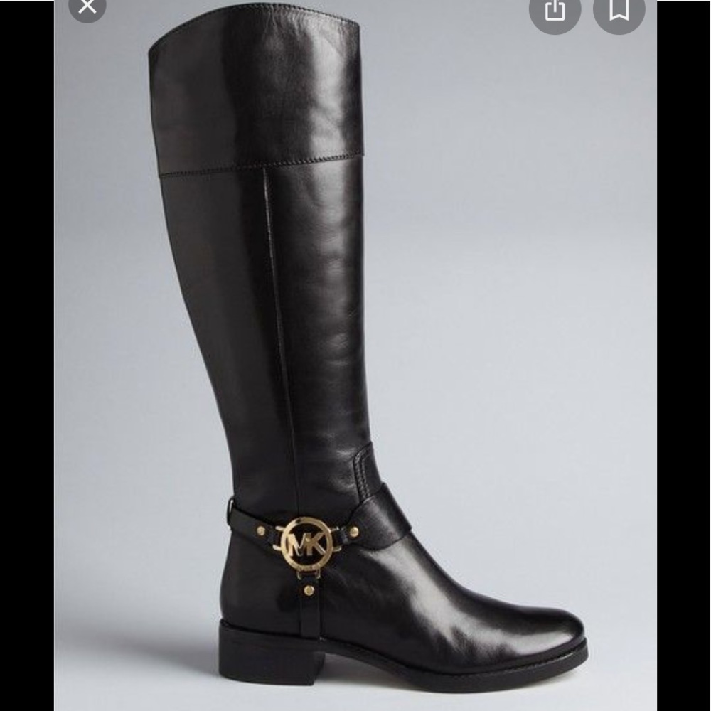 Michael Kors Black Heeled Boots with Gold Accent